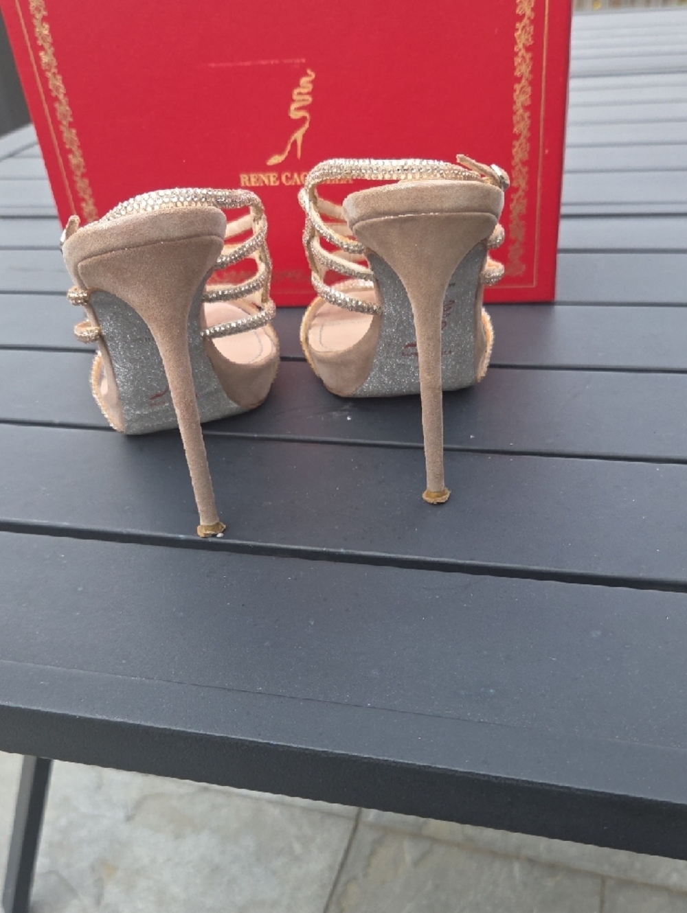 Rene Caovilla Nude Crystal-Knot Strappy Stiletto Sandals - Picture 5 of 11